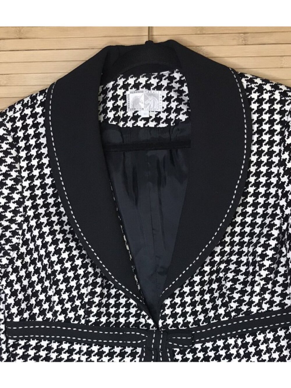 Alberto Makali Black & White Houndstooth Jacket snap bow sz 10 - Picture 2 of 6
